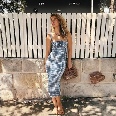 NEW Free People Lucinda Plaid Print Tank Midi Dress Smocked Ruched Ruffle Medium - Image 1 of 4