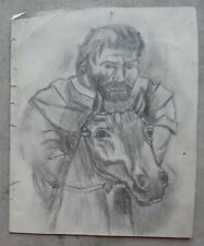 Alte Zeichnung Pferd Reiter Vintage Bleistift Auf Papier Spanien Epoche 900 MD10