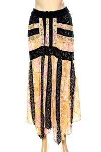Free People Skirt S 6 Sequins Lace Printed Handkerchief Flared Midi NEW 42279 - Picture 1 of 6