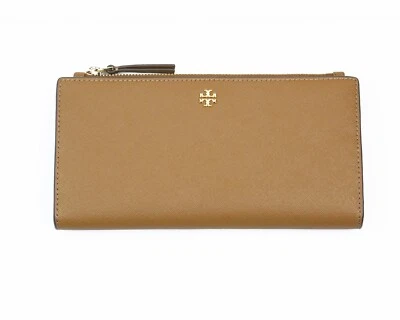 Последний новый коричневый тонкий бумажник-конверт Tory Burch Emerson из сафьяновой кожи 159229 - Изображение 1 из 4