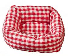 DOLLHOUSE MINIATURE CHECKERED DOG BED 2" RED & WHITE Fabric FAIRY GARDEN 1:12