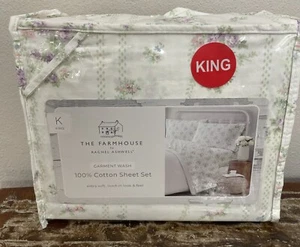 Rachel Ashwell Farmhouse Shabby Chic Lavender King Sheet Set New Cotton 4 Pc