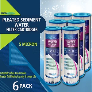 Pleated Sediment Water Filters 6 Washable 5 Micron Cartridges 9.87"x 2.5 - Picture 1 of 7