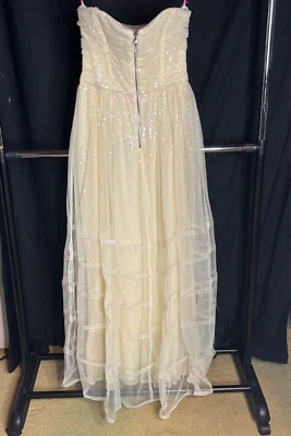 NWT Betsey Johnson Ivory Corset Bustier Sequin Strapless Zip Dress Formal Prom 4 - Image 1 of 4