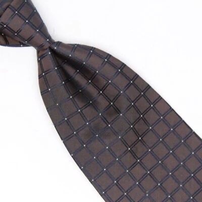 Corbata de seda Emporio Armani para hombre marrón azul a cuadros tejida a cuadros hecha en Italia corbata  Foto 1 de 4