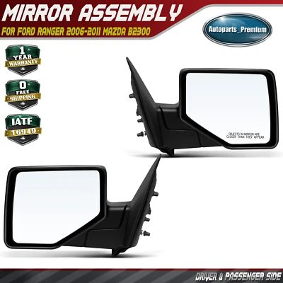 2xLeft & Right Black Manual Folding Mirror w/Manual Adjust for Ford Ranger 06-11 - Image 1 of 4
