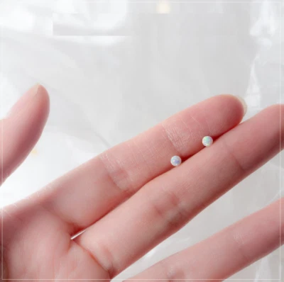 S925 Sterling Silver Tiny Round White Opal Solitaire Stud Post Earrings 3mm A36 - Image 1 of 4