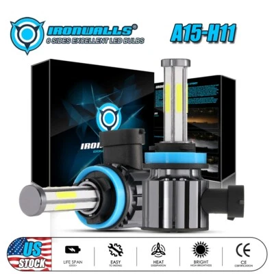 IRONWALLS 6-Sides H8 H9 H11 LED Headlight Super Bright Bulbs 450000LM High/Low Beam 6000K