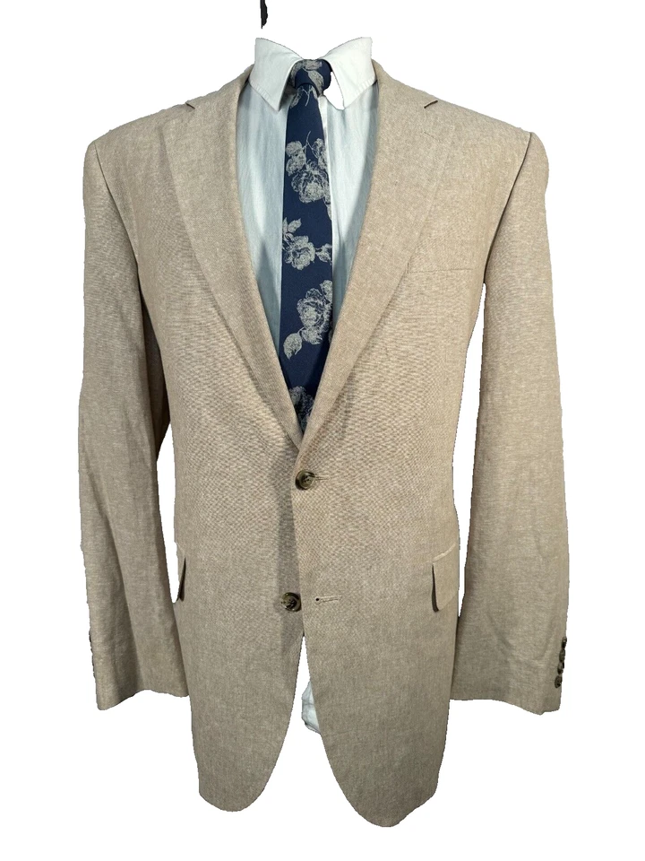 STAFFORD Hombres Marrón Caqui LINO ALGODÓN Clásico Abrigo Deportivo Blazer Chaqueta TALLA 44L Foto 1 de 4