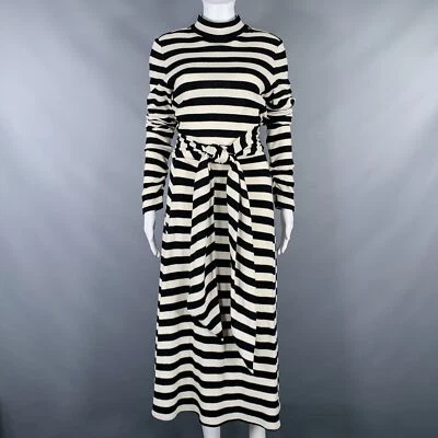 MARC JACOBS Talla 6 Blanco y Negro Lana Nylon Raya Vestido con Cinturón - Imagen 1 de 4