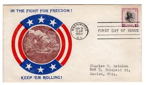 #832c Presidential Series $1 Woodrow Wilson 1954 FDC on WWII Patriotic - Picture 1 of 2