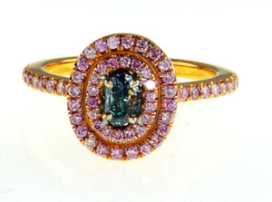 Raro Anello Diamante BLU Fantasia Naturale Verde Vivo Oro Rosa 18K Certificato GIA - Foto 1 di 7