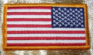 NEW~REVERSE AMERICAN FLAG EMBROIDERED PATCH, GOLD BORDER HOOK AND EYE BACKING - Picture 1 of 1