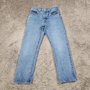 Levis 501 Jeans Womens 28 Blue Cropped Medium Wash Button Fly High Cotton 26x27 - Picture 1 of 15