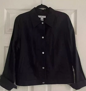Real Clothes Saks Womens 12 Black Irish Linen Long Sleeve Button Shirt Jacket - Picture 1 of 5