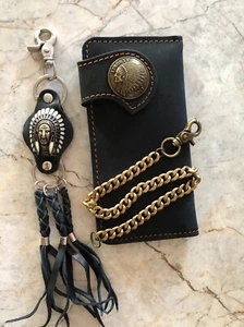 Cartera de cuero para motociclista cadena hecha a mano billetera de cuero para hombre billetera plegable regalo 277 - Imagen 1 de 2