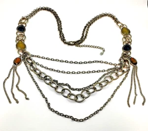 Vintage Sparkling Sage Brass Tone Metal Chain Link Belt with Faceted Cabochons - Picture 1 of 9