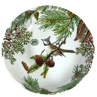 Michel Design Works NEW LG serving bowl bird pinecone berries Christmas nature A - Image 1 of 4
