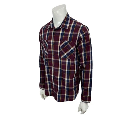 Levis Mens Large Burgundy Blue Gold Plaid Casual Dress Shirt - Image 1 of 4