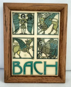 1973 BACH Tile by David Lance Goines Art Deco Ceramic Tile Wood Frame 1970s - Picture 1 of 12