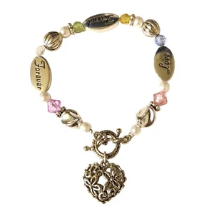 Bunte Perlen Love Friend Forever Charm silberfarben filigran Herz Armband - Bild 1 von 6