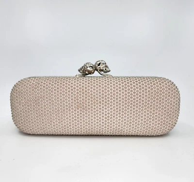 Alexander McQueen Britannia Skull Box Clutch Studded Pink Nude Suede Small - Image 1 of 4
