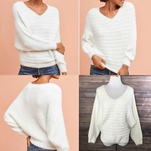 Anthropologie Sunday In Brooklyn White Ivory Fuzzy Cozy Crop Sweater Sz M - Picture 1 of 10