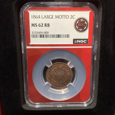 1864 Large Motto 2 Cent Piece NGC MS62 RB *RARE* Red Core - Image 1 of 2