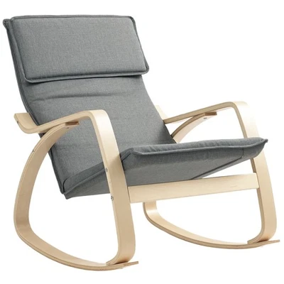 HOMCOM Comfortable Relax Rocking Chair with High Back, Curved Wooden Frame, Grey - Image 1 of 4