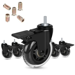 5 Pack 3" Caster with Brake, Heavy Duty 5/16''-18UNC Threaded Caster Safe Loc... - Picture 1 of 7