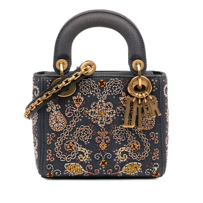 Authenticated Dior Mini Embroidered Lady D Lite Blue Denim Fabric Satchel - Image 1 of 4