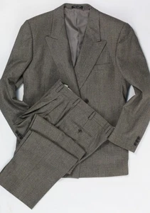 Vintage 80s Rogatis Wool Double Breasted Check Suit Pleats 40R-41R 32x32 No Vent - Picture 1 of 24