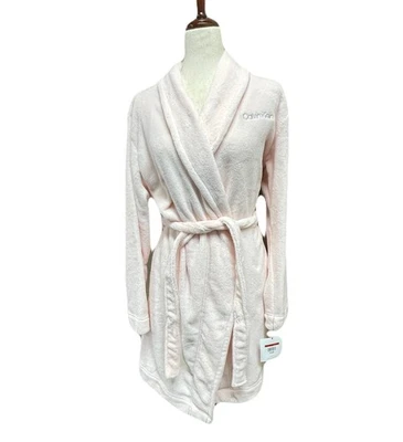 Calvin Klein Ropa de Dormir Bata Rosa Suave Felpa Logo Clásico Cintura con Cinturón Talla XS/S Foto 1 de 4