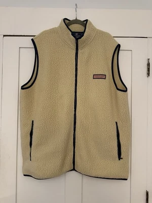 Vineyard Vines Sherpa Vest Mens Fleece Deep Pile Cream Full Zip Size XLT - Image 1 of 4