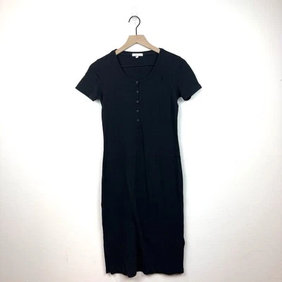 Rag & Bone Women's Size Small The Rib Midi Dress Short sleeve Black Button Half - Image 1 of 4