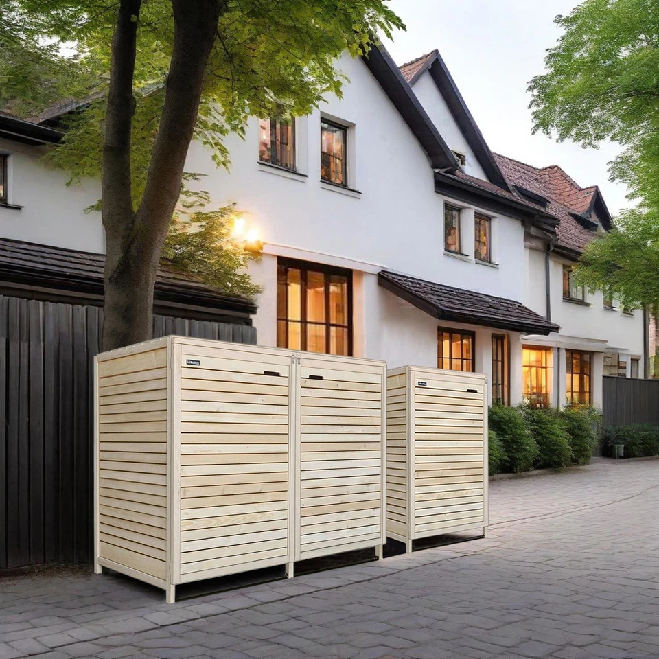 FAIRPREIS-DESIGN Mülltonnenverkleidung aus Holz bis 240L mit Rückwand in natur 3 Tonnen Adria