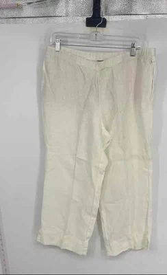 J. Jill Womens White Linen Wide-Leg Casual Cropped Pants Size Medium Petite - Image 1 of 4