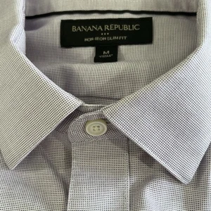 Banana Republic Dress Shirt - Purple - Mens Medium - Gingham - Non Iron Slim Fit - Picture 1 of 6