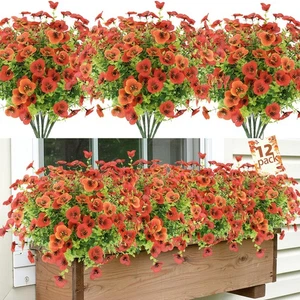 Fall Artificial Flowers for Outdoors 12 Bundles Fake Pansies UV Resistant Out... - Foto 1 di 7