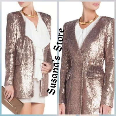 NWT BCBG MAXAZRIA SIZE M HADEN BARE PINK SEQUIN LONG JACKET-BLAZER GORGEOUS!! - Image 1 of 4