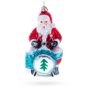 Santa Playing Drums Blown Glass Christmas Ornament - Picture 1 of 5