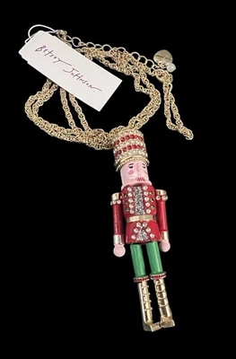 Collar Betsey Johnson Cascanueces Navidad Largo Cristal Tono Dorado Colgante Nuevo Foto 1 de 4