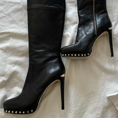 NWOB Michael Kors Black Leather Studded Platform Knee-High Stiletto Boots – US 9 - Image 1 of 4