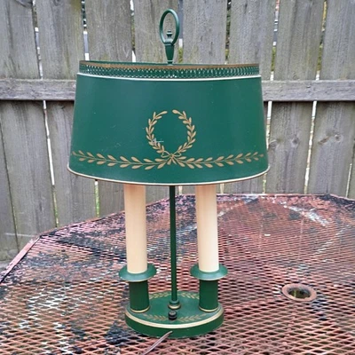 Lámpara Bouillette de Escritorio Imperio Francés Pintura Toleware Verde De Colección Foto 1 de 4