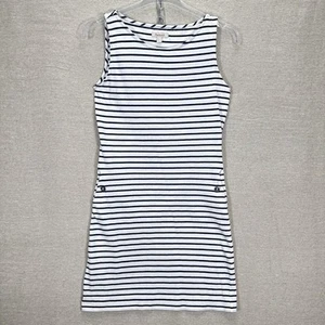 Barbour Dalmore Striped Sheath Dress UK 10 white blue strappy summer cotton mix - Picture 1 of 11