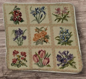 Handgefertigter Gobelin mit Nadelspitze 12 Zoll Überwurf Kissenbezug Blumen Shabby Chic EUC - Bild 1 von 4