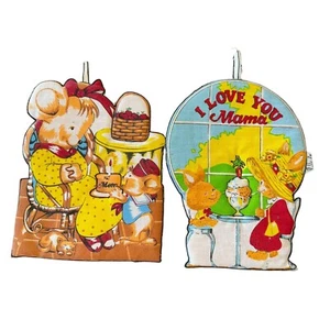 Vtg 1988 McCrory's Store Mothers Day Mouse Cotton Kitchen Hot Pad Set Of 2 - Picture 1 of 9