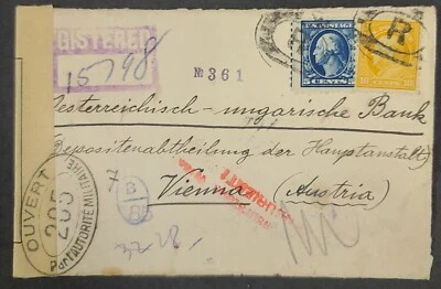 WWI Censored Cover 1916 Bronx-Austria Scott 466 472 & WX18 Christmas Seal Tied - Image 1 of 2