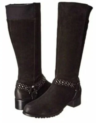 Adrienne Vittadini 8 M солдат черный искусственно состаренная замша кожа с заклепками загрузки новый - Изображение 1 из 4