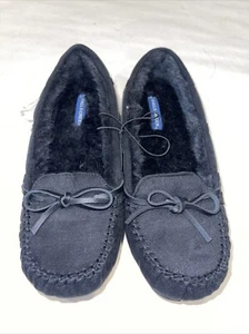 NEW Black LEATHER Womens SHOES 8 Med FALLS CREEK Comfort Sole Slip-On Mules - Picture 1 of 4
